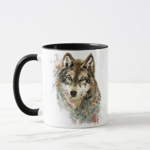 Aquarell Grauer Wolf Wildnis Tasse