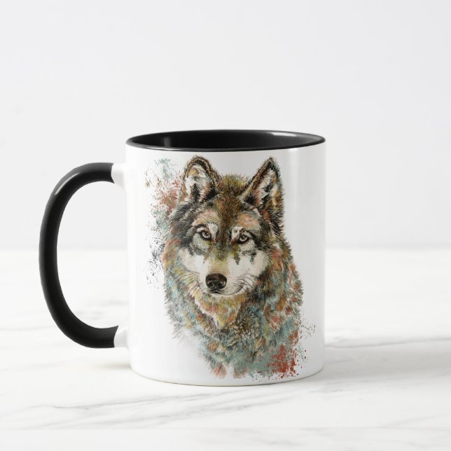 Aquarell Grauer Wolf Wildnis Tasse (Links)