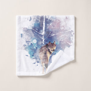 Aquarell Grauer Wolf Wildnis Waschlappen