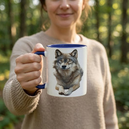 Aquarell Grauwolf Tasse