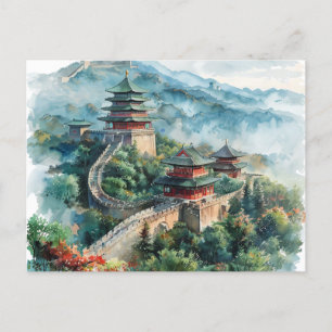 Aquarell Great Wall China Asien Reisen Postkarte