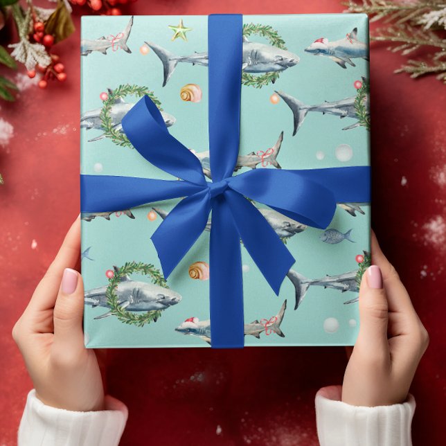 Aquarell Great White Shark Riff Weihnachten Geschenkpapier (Von Creator hochgeladen)