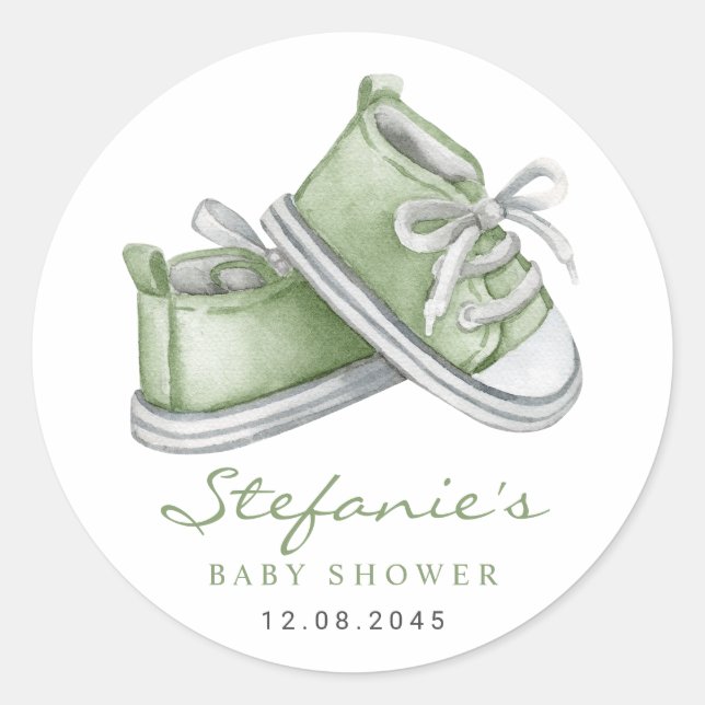 Aquarell Green Baby Hinterns Babydusche Runder Aufkleber (Vorderseite)