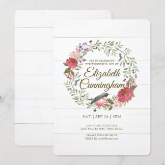 Aquarell Green Foliage Bird Virtual Memorial Einladung