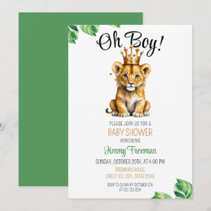Aquarell Green & Gold Niedlich Lion Baby Dusche Einladung