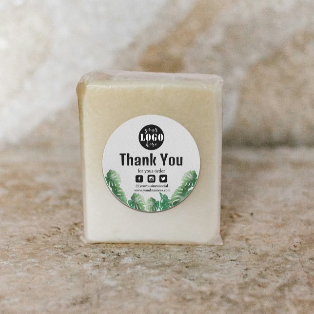 Aquarell Green Pflanze Vielen Dank Runder Aufkleber (Watercolor Green Plant Thank You Classic Round Sticker #WildTropical#greenleaves#plantsprodustlabel)