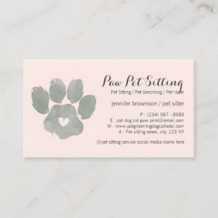 Aquarell GREEN Pink Pet Sitter Grooming Paw Visitenkarte