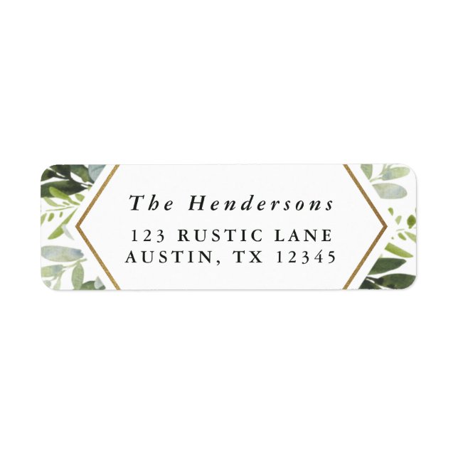 Aquarell Greenery Gold Hexagon Retutadresse (Vorne)