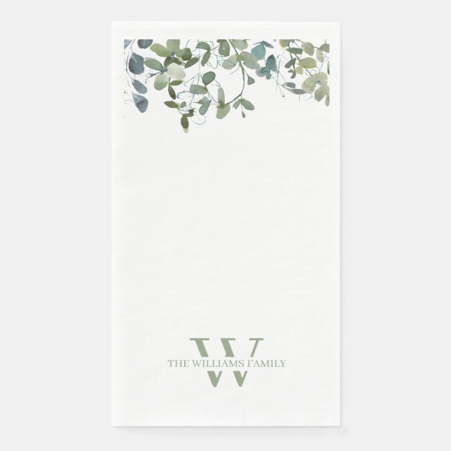 Aquarell Greenery Monogram Paper Handtücher Serviette (Vorderseite)