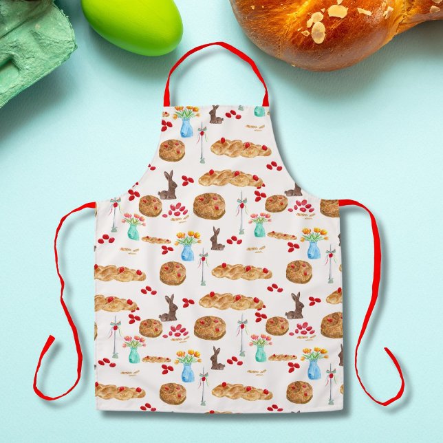 Aquarell Griechische Osternahrung und rote Eier Schürze (Von Creator hochgeladen)