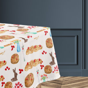 Aquarell Griechische Osternahrung und rote Eier Tischdecke