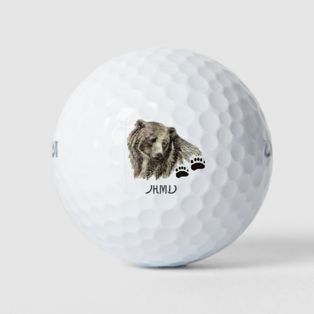 Aquarell-Grizzlybär-Tier-Monogramm-Kunst Golfball (Vorderseite)