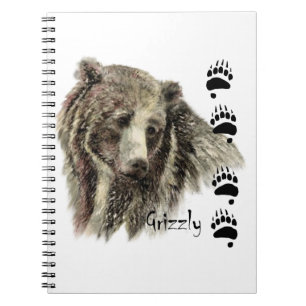 Aquarell-Grizzlybär-Tier-Natur-Kunst Notizblock