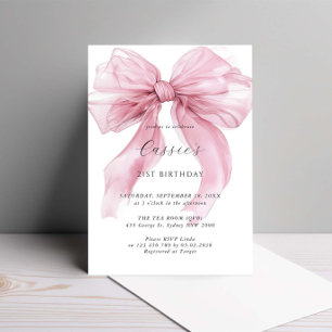 Aquarell Große rosa Bow Ribbon 21. Geburtstag Einladung