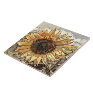 Aquarell Große Sonnenblume Elegante Kollektion Fliese