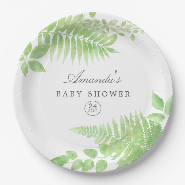 Aquarell-Grün-Babyparty Pappteller (Vorderseite)
