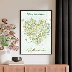 Aquarell-Grün-Botanik-Floral-Herzplakat Poster