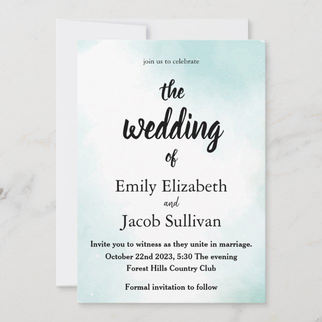 Aquarell Grün die Hochzeit der Einladung (Vorderseite)