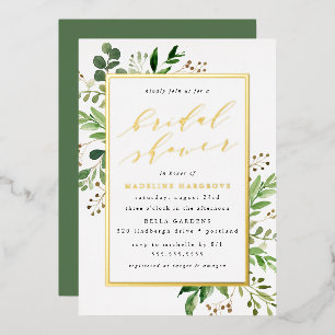 Aquarell Grün Gold Brautparty Folieneinladung