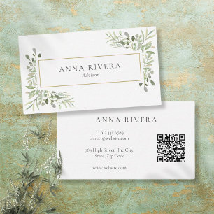 Aquarell Grün Gold Geometrisch QR Code Visitenkarte
