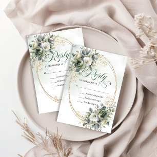 Aquarell-Grün-Gold-Hochzeits-RSVP-Karte RSVP Karte