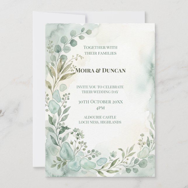 Aquarell-Grün-Hochzeit Einladung (Vorderseite)