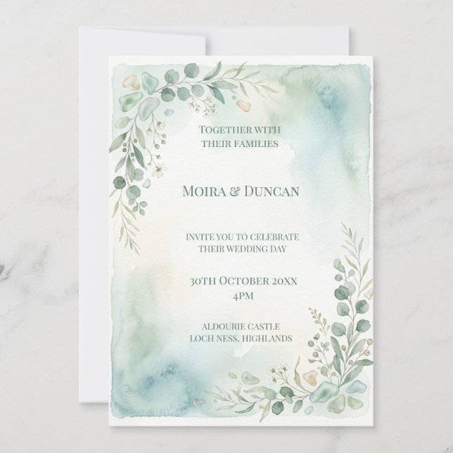 Aquarell-Grün-Hochzeit Einladung (Vorderseite)