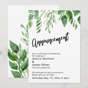 Aquarell-Grün-Hochzeitsanzeige mit Verschiebung Einladung