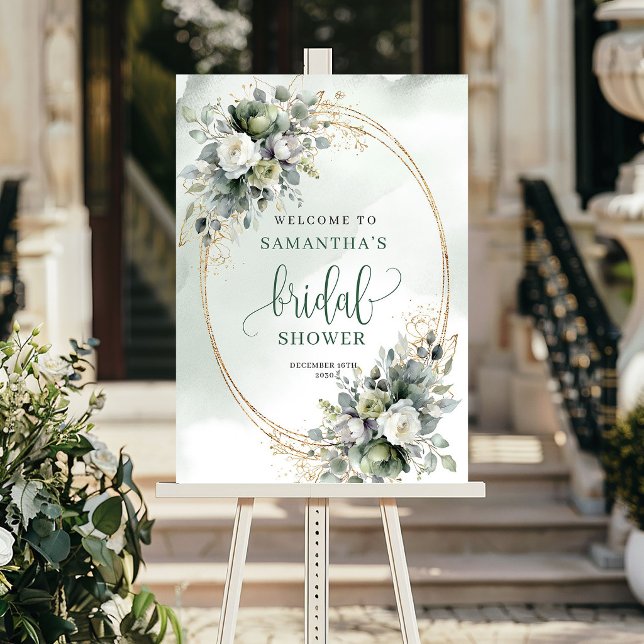 Aquarell-Grün-Hochzeitsdusche-Willkommensschild Poster (Watercolor Greenery Bridal Shower Welcome Sign)