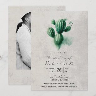 Aquarell Grün Kaktus Grau Südwest-Hochzeit Einladung