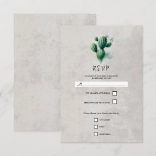 Aquarell Grün Kaktus Stein Grau Hochzeit RSVP Karte