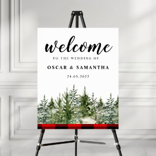 Aquarell Grün Kiefer & Roter Büffel Karo Poster