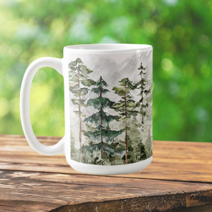 Aquarell Grün Kiefernwald auf dem Berg Kaffeetasse
