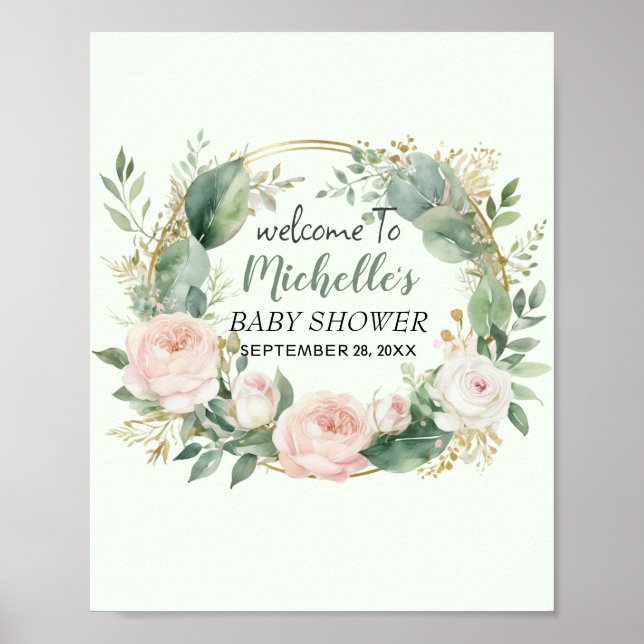 Aquarell Grün Mädchen Dusche Begrüßungszeichen Poster (Vorne)