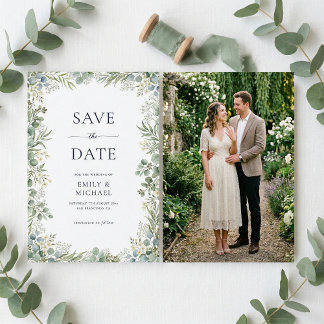 Aquarell Grün mit eleganter Hochzeitsfotografie Save The Date