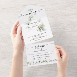 Aquarell Grün mit Gold Alles in Einem Hochzeit All In One Einladung