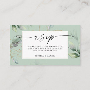 Aquarell-Grün mit Salbei und Gold-RSVP-Karte Visitenkarte