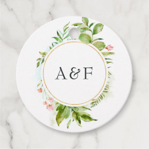 Aquarell-Grün-Monogramm-Hochzeit Geschenkanhänger