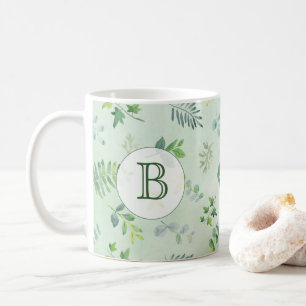 Aquarell-Grün-Monogramm Tasse