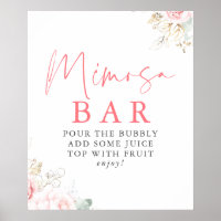 Aquarell Grün Pink Floral Mimosa Bar Schild