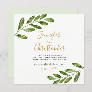 Aquarell-Grün quadrieren Hochzeits-Einladungen Einladung