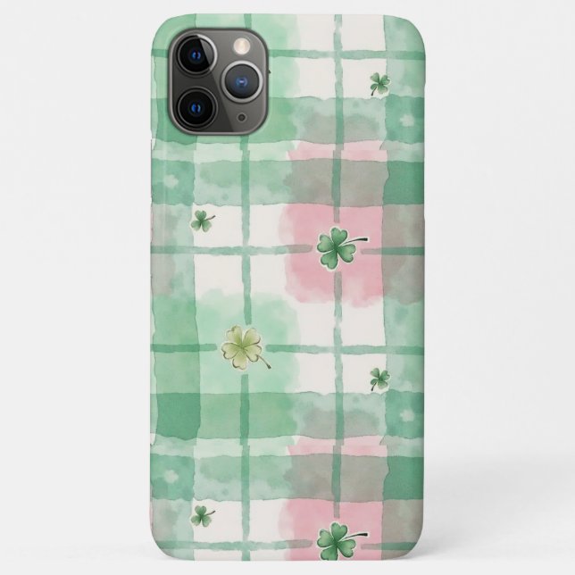 Aquarell Grün & Rosa Karo Glücksklee Case-Mate iPhone Hülle (Rückseite)
