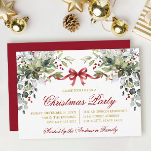 Aquarell Grün Rot Schleife Weihnachtsfeier Gold Einladung