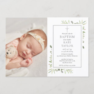 Aquarell-Grün-Taufe-Christening-Foto Einladung
