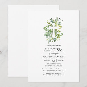 Aquarell-Grün-Taufe oder Christening Einladung
