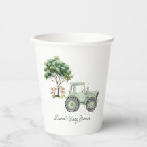 Aquarell-Grün-Traktor-Farm-Papierbecher