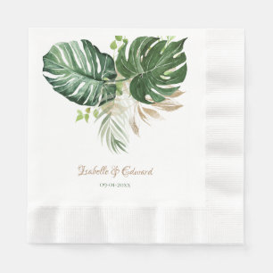Aquarell-Grün-Tropische-Blätter-Design-Hochzeit Serviette