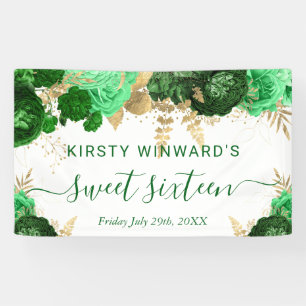 Aquarell Grün und Gold Blumen Sweet 16 Banner