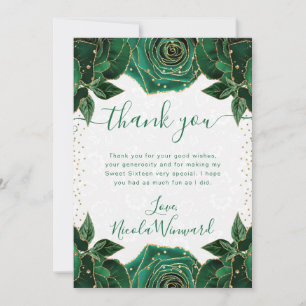 Aquarell Grün und Gold Blumen Sweet 16 Dankeskarte