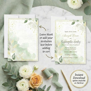 Aquarell-Grün und goldene leere Hochzeit Einladung